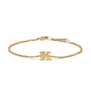 Petite Pavé Initial Chain Bracelet in 18K Yellow Gold with Diamond K