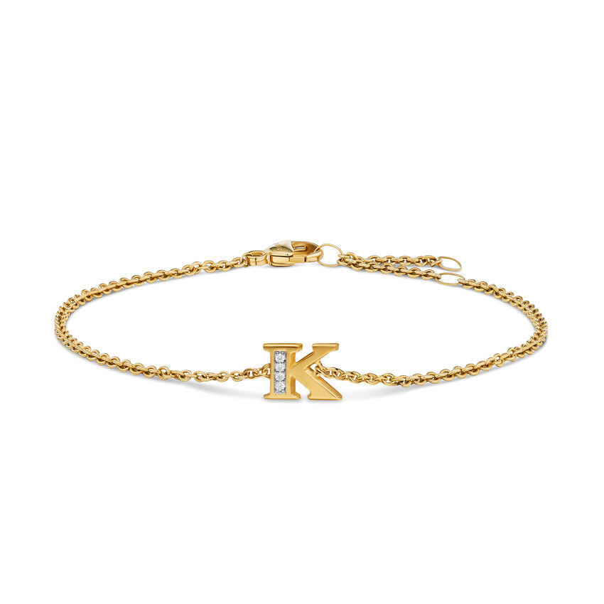 Petite Pavé Initial Chain Bracelet in 18K Yellow Gold with Diamond K