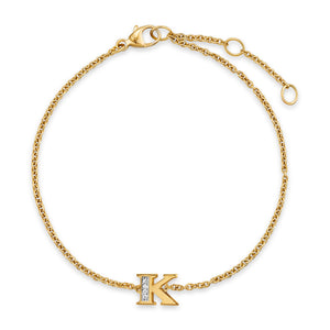 Petite Pavé Initial Chain Bracelet in 18K Yellow Gold with Diamond K