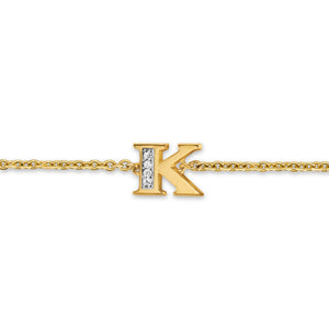 Petite Pavé Initial Chain Bracelet in 18K Yellow Gold with Diamond K