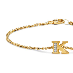 Petite Pavé Initial Chain Bracelet in 18K Yellow Gold with Diamond K