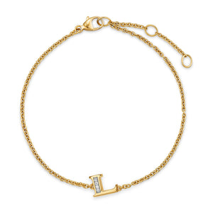 Petite Pavé Initial Chain Bracelet in 18K Yellow Gold with Diamond L
