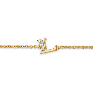 Petite Pavé Initial Chain Bracelet in 18K Yellow Gold with Diamond L