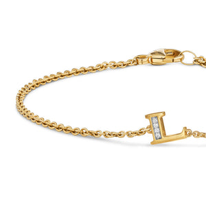 Petite Pavé Initial Chain Bracelet in 18K Yellow Gold with Diamond L