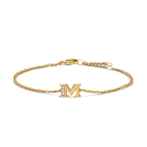 Petite Pavé Initial Chain Bracelet in 18K Yellow Gold with Diamond M