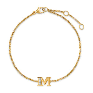 Petite Pavé Initial Chain Bracelet in 18K Yellow Gold with Diamond M