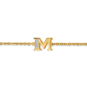 Petite Pavé Initial Chain Bracelet in 18K Yellow Gold with Diamond M