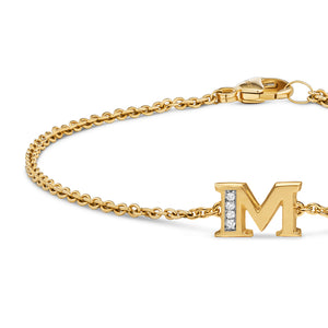 Petite Pavé Initial Chain Bracelet in 18K Yellow Gold with Diamond M