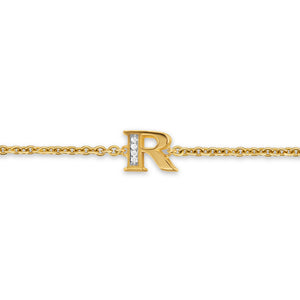 Petite Pavé Initial Chain Bracelet in 18K Yellow Gold with Diamond R