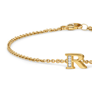 Petite Pavé Initial Chain Bracelet in 18K Yellow Gold with Diamond R
