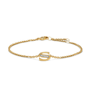 Petite Pavé Initial Chain Bracelet in 18K Yellow Gold with Diamond S