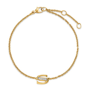 Petite Pavé Initial Chain Bracelet in 18K Yellow Gold with Diamond S