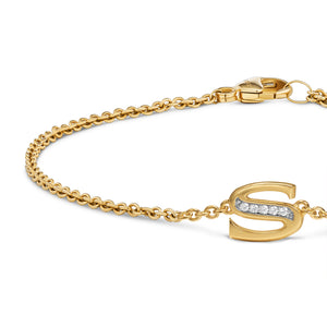 Petite Pavé Initial Chain Bracelet in 18K Yellow Gold with Diamond S