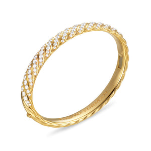 Sculpted Cable Bangle Bracelet in 18K Yellow Gold with Diamonds, 8mm, Size Medium