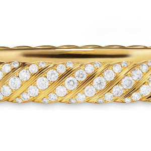 Sculpted Cable Bangle Bracelet in 18K Yellow Gold with Diamonds, 8mm, Size Medium