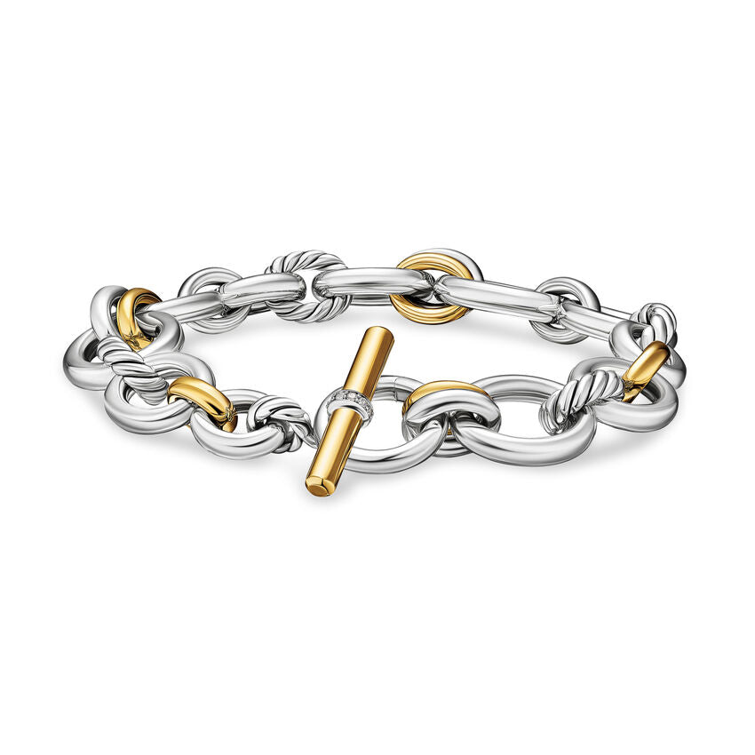 DY Mercer Chain Bracelet in Sterling Silver with 18K Yellow Gold and Diamonds, 8mm