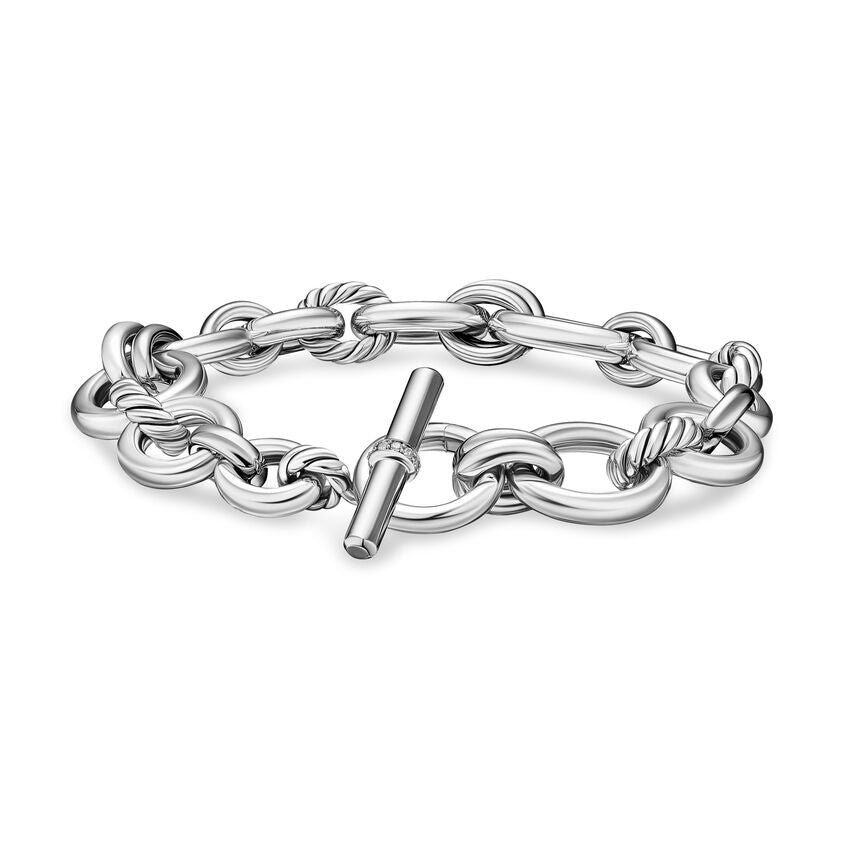 DY Mercer Chain Bracelet in Sterling Silver with Diamonds, 8mm