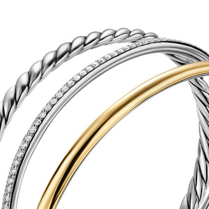 DY Mercer Three Row Cuff Bracelet in Sterling Silver with 18K Yellow Gold and Diamonds, 10mm
