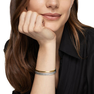 DY Mercer Three Row Cuff Bracelet in Sterling Silver with 18K Yellow Gold and Diamonds, 10mm