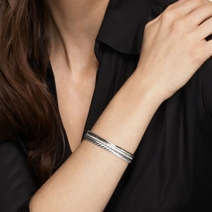 DY Mercer Three Row Cuff Bracelet in Sterling Silver with Diamonds, 10mm
