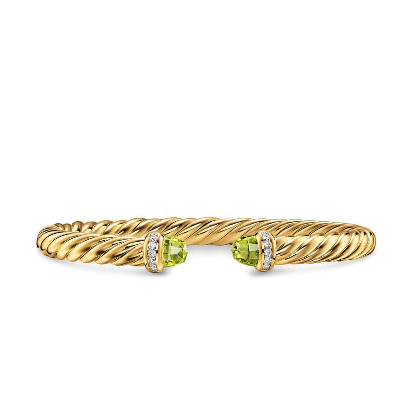Cablespira Flex Cuff in 18K Yellow Gold with Peridot and Diamonds, 6mm