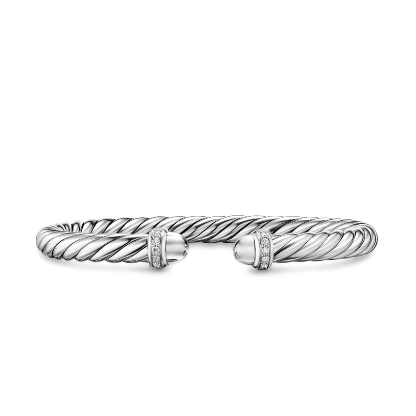 Cable Flex Cuff in Sterling Silver with Diamonds, 6mm