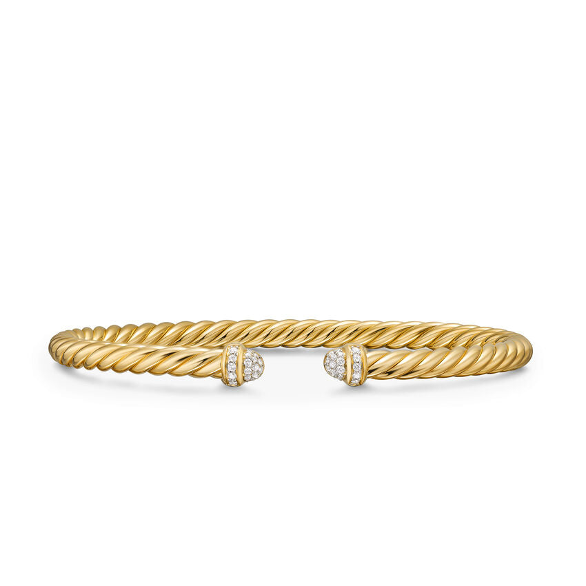 Cablespira Flex Cuff in 18K Yellow Gold with Diamonds, 4mm