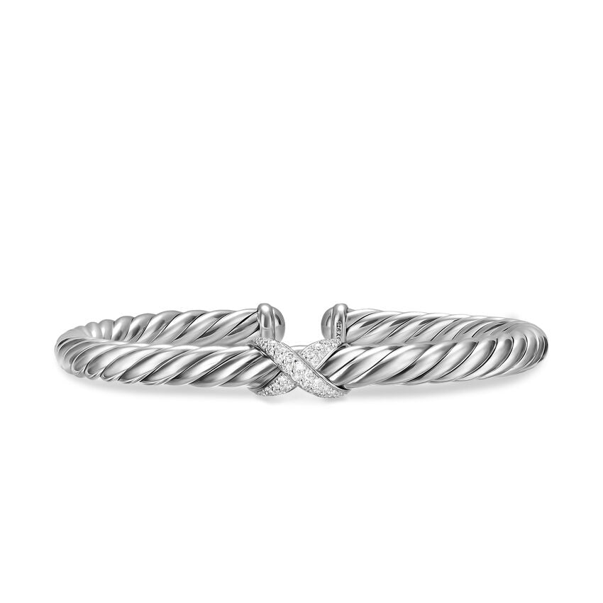 Cable Flex X Cuff in Sterling Silver with Diamonds, 6mm