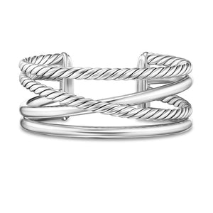 Bold Crossover Multi Row Cuff in Sterling Silver, 24.4mm