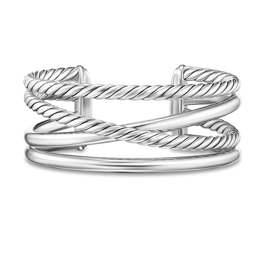 Bold Crossover Multi Row Cuff in Sterling Silver, 24.4mm