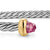 Micro Cable Flex Cuff in Sterling Silver with 14K Yellow Gold and Pink Tourmaline, 2.6mm