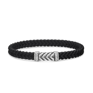 Chevron Bracelet in Black Rubber with Diamonds and Sterling Silver, Size Medium