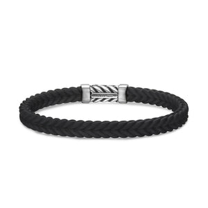 Chevron Bracelet in Black Rubber with Diamonds and Sterling Silver, Size Medium