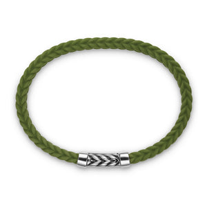 Chevron Bracelet in Green Rubber with Sterling Silver, Size Small