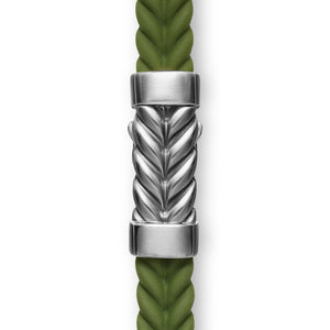 Chevron Bracelet in Green Rubber with Sterling Silver, Size Small