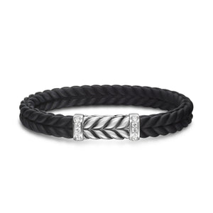 Chevron Bracelet in Black Rubber with Diamonds and Sterling Silver, 9mm, Size Medium