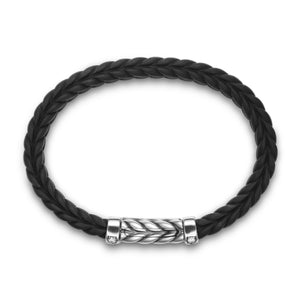 Chevron Bracelet in Black Rubber with Diamonds and Sterling Silver, Size Large
