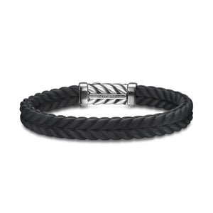 Chevron Bracelet in Black Rubber with Diamonds and Sterling Silver, Size Large