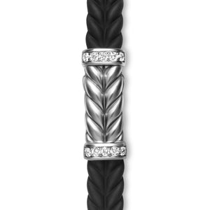 Chevron Bracelet in Black Rubber with Diamonds and Sterling Silver, Size Large