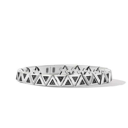 Faceted Link Triangle Bracelet in Sterling Silver with Black Diamonds, Size Medium