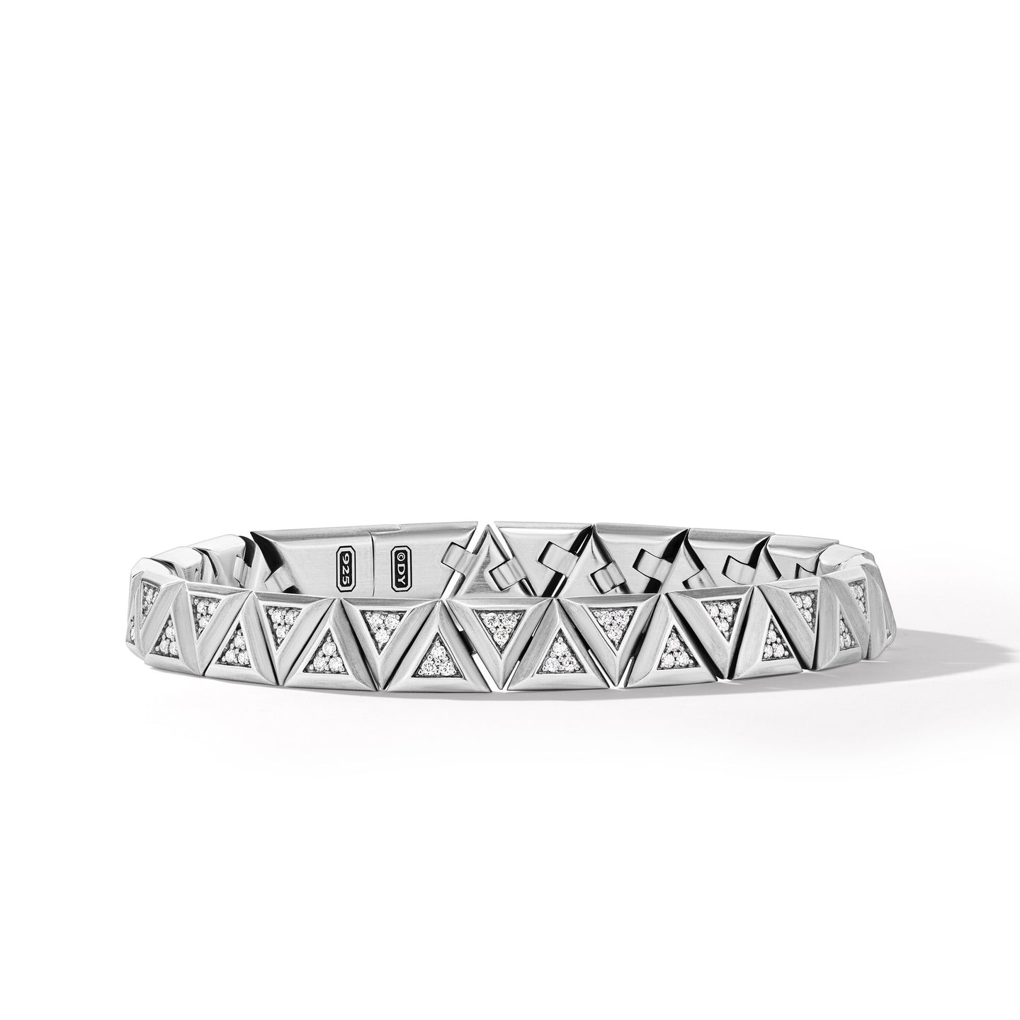 Faceted Link Triangle Bracelet in Sterling Silver with Diamonds, Size Medium