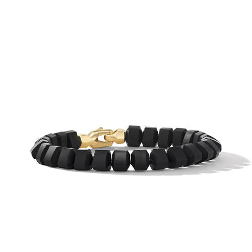 Spiritual Beads Bracelet in 18K Yellow Gold with Black Onyx, Size Medium