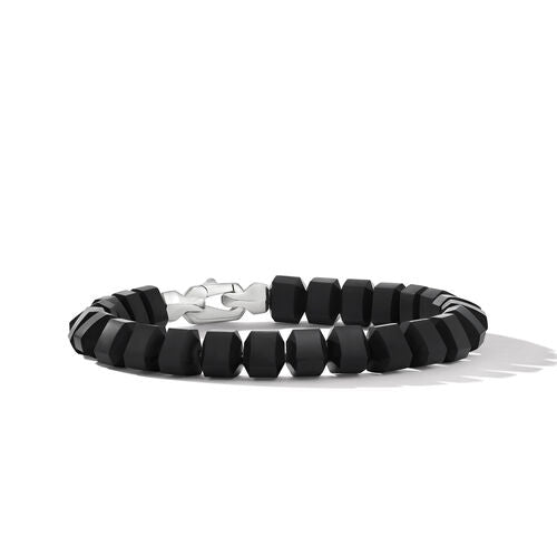 Spiritual Beads Bracelet in Sterling Silver with Black Onyx, Size Medium