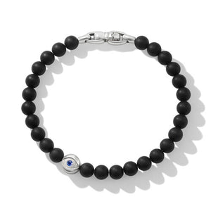 Spiritual Beads Evil Eye Bracelet in Sterling Silver with Black Onyx and Sapphire, Size Large