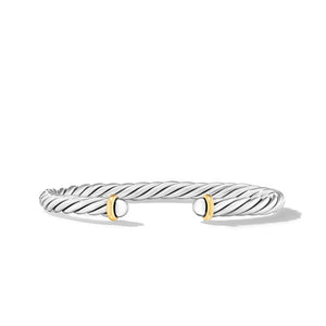 Cable Cuff Bracelet in Sterling Silver with 14K Yellow Gold, Size Medium