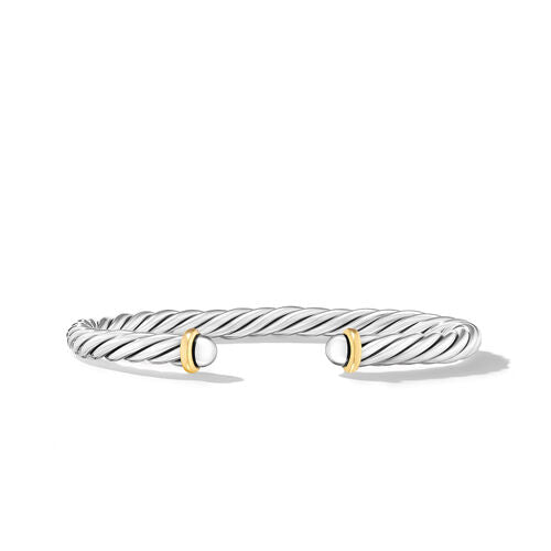 Cable Cuff Bracelet in Sterling Silver with 14K Yellow Gold, Size Medium