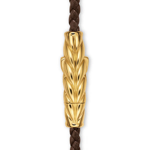 Chevron Triple Wrap Bracelet in Brown Leather with 18K Yellow Gold, 3mm