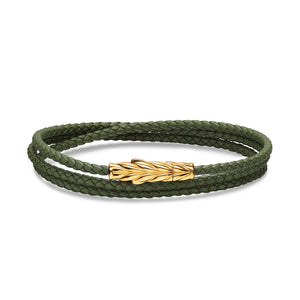 Chevron Triple Wrap Bracelet in Green Leather with 18K Yellow Gold, 3mm