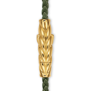 Chevron Triple Wrap Bracelet in Green Leather with 18K Yellow Gold, 3mm