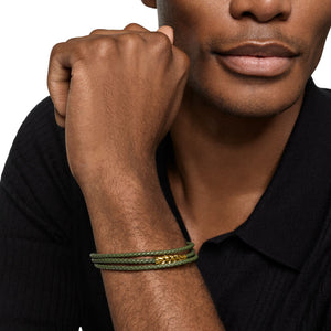 Chevron Triple Wrap Bracelet in Green Leather with 18K Yellow Gold, 3mm